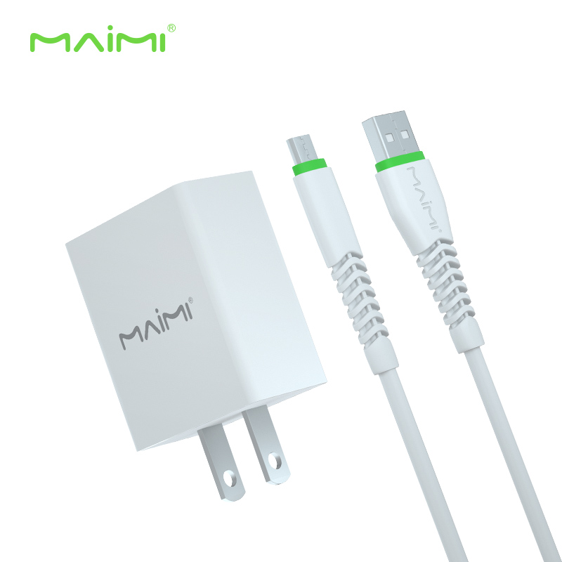 SMARTCHARGER KIT MAIMI-T13 KIT-MICRO-2.1A-SINGLE USB-KABEL DATA 1M-WHITE/BLACK-ORIGINAL